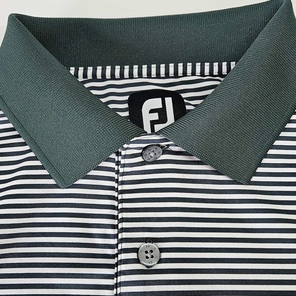 FootJoy Green & White Stripe Performance Golf Polo Shirt Quick Dry L Foot Joy - Picture 2 of 6